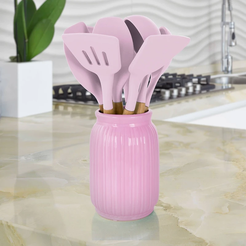 MegaChef Pink Silicone & Wood Cooking Utensils Set, 9ct.