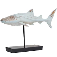 17" Light Blue Carved Shark Sculpture with Base