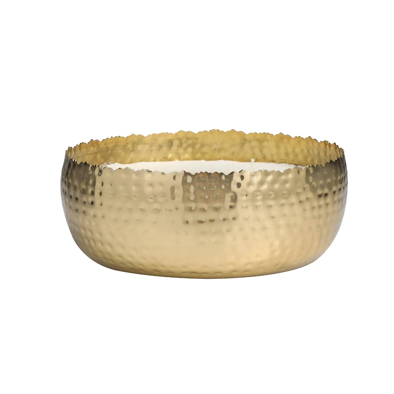 90oz English Garden Scented White 4 Wick Candle in Hammered Gold Bowl