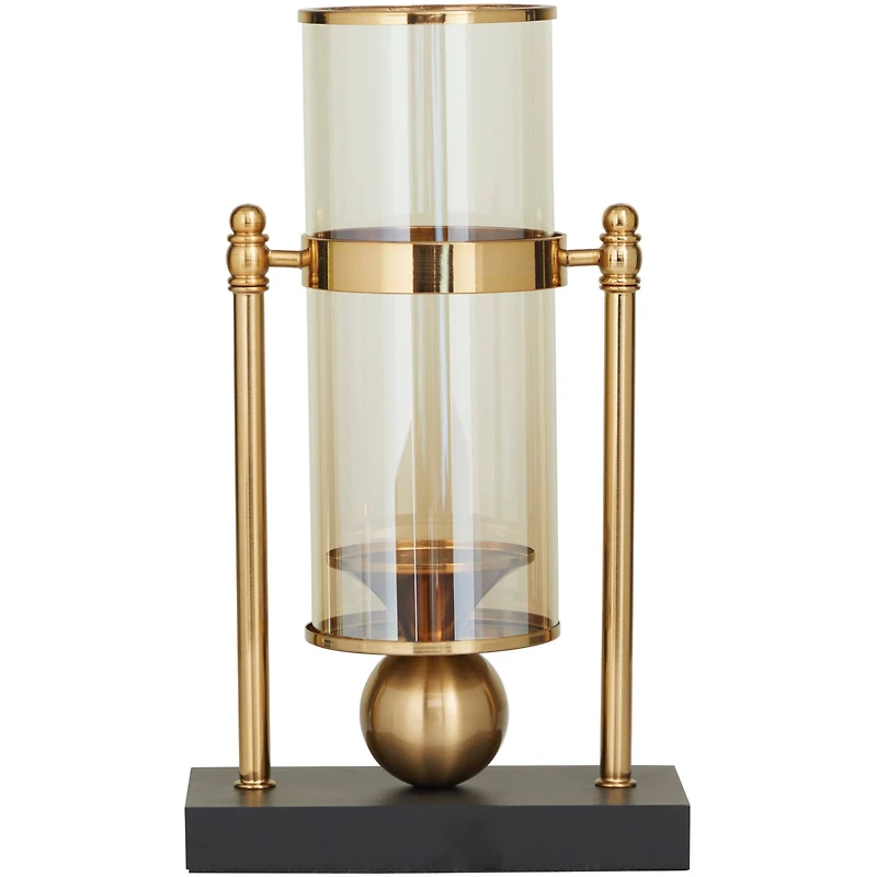 CosmoLiving by Cosmopolitan 13" Gold Metal Pillar Hurricane Lamp with Metal Stand