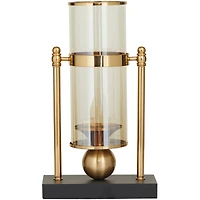 CosmoLiving by Cosmopolitan 13" Gold Metal Pillar Hurricane Lamp with Metal Stand