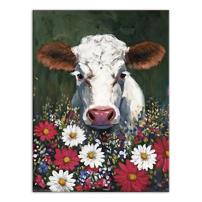Patriotic Florals Cow II Canvas Wall Art