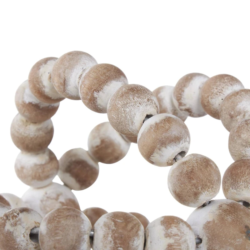 Whitewashed Brown Beaded Knot Wood Sculpture Set