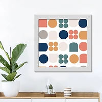 16" Retro Shapes White Framed Print Under Plexiglass