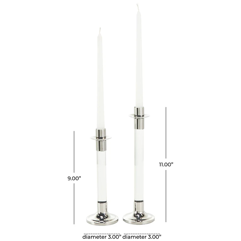 Silver Stainless Steel Candle Holder with Clear Glass Center Set