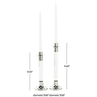 Silver Stainless Steel Candle Holder with Clear Glass Center Set