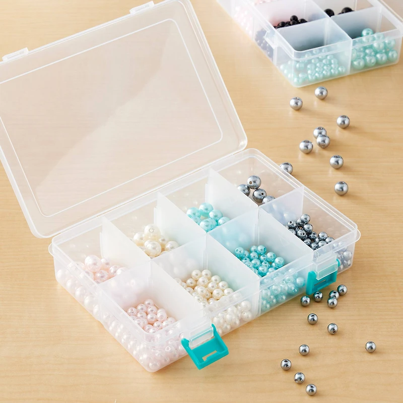 6 Pack: Clear & Turquoise 8-Compartment Storage Box by Bead Landing™