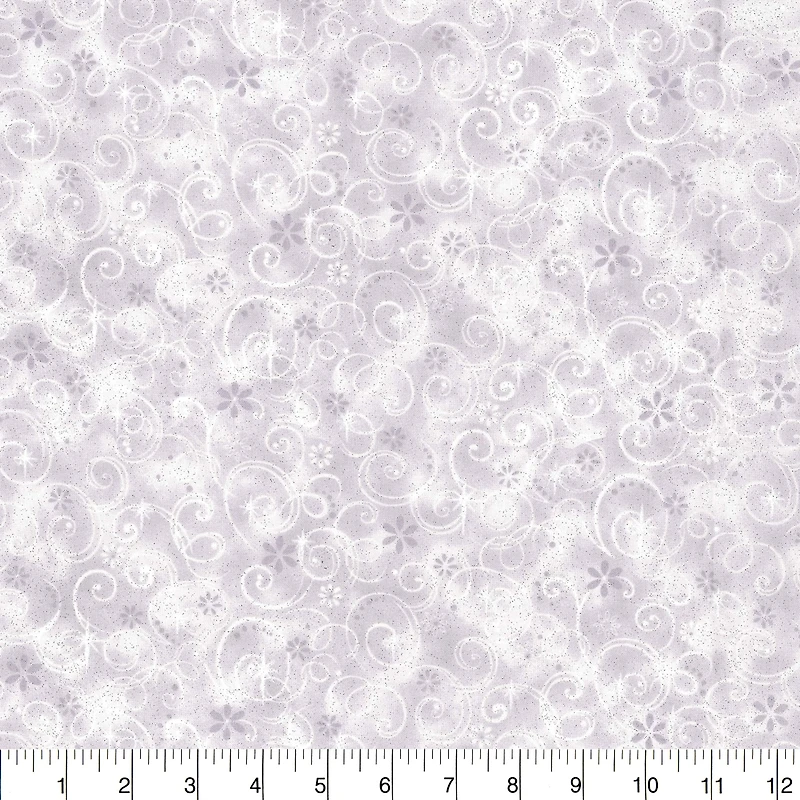 Fabric Traditions Swirls on Gray Glitter Cotton Fabric