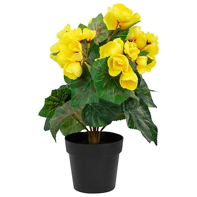 11" Yellow Potted Silk Begonia Floral Arrangement