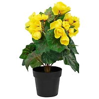 11" Yellow Potted Silk Begonia Floral Arrangement