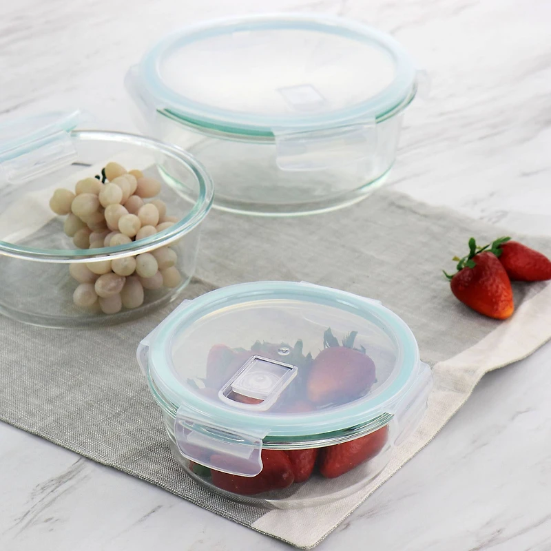 Martha Stewart Round Glass Storage Container Set with Leak Proof Lids