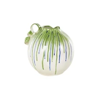 10.5" White Ceramic Vase with Green & Blue Drip Design & Handles