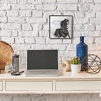 Stupell Industries Wild Black Horse Galloping over Abstract White Black Framed Wall Art