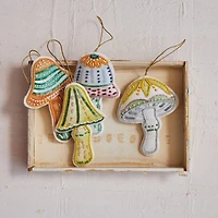 Hello Honey® 4 Pack Glass Bead Embroidered Mushroom Cotton Fabric Ornaments