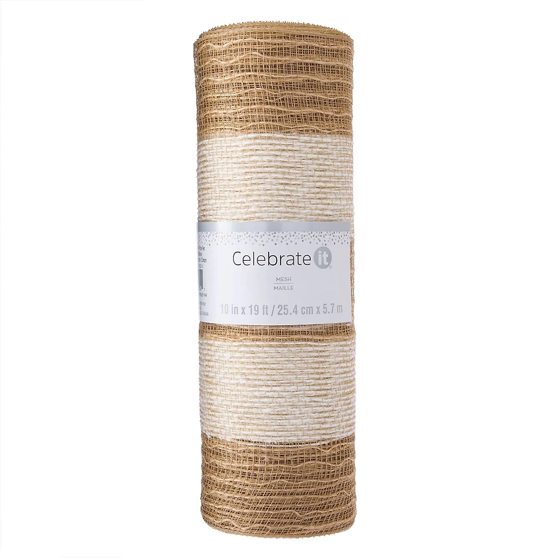 10" x 19ft. White & Natural Striped Mesh by Celebrate It™