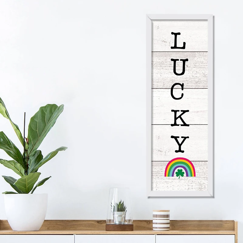 Lucky Wood Slats Rainbow 12" x 36" Black Framed Print Under Plexiglass