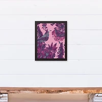 Pink Bird Scene 11" x 14" Black Framed Canvas