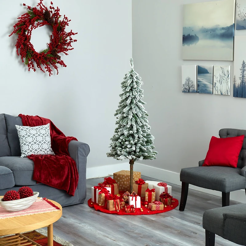 5ft. Pre-Lit Flocked Alpine Artificial Christmas Tree, Clear Lights