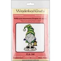 Wonderland Crafts Green Gnome with Lantern Bead Embroidery on Wood Kit