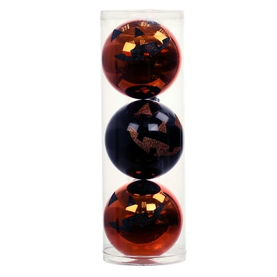 4.75" Orange & Black Jack-O'-Lantern Plastic Ball Ornament Set by Ashland®