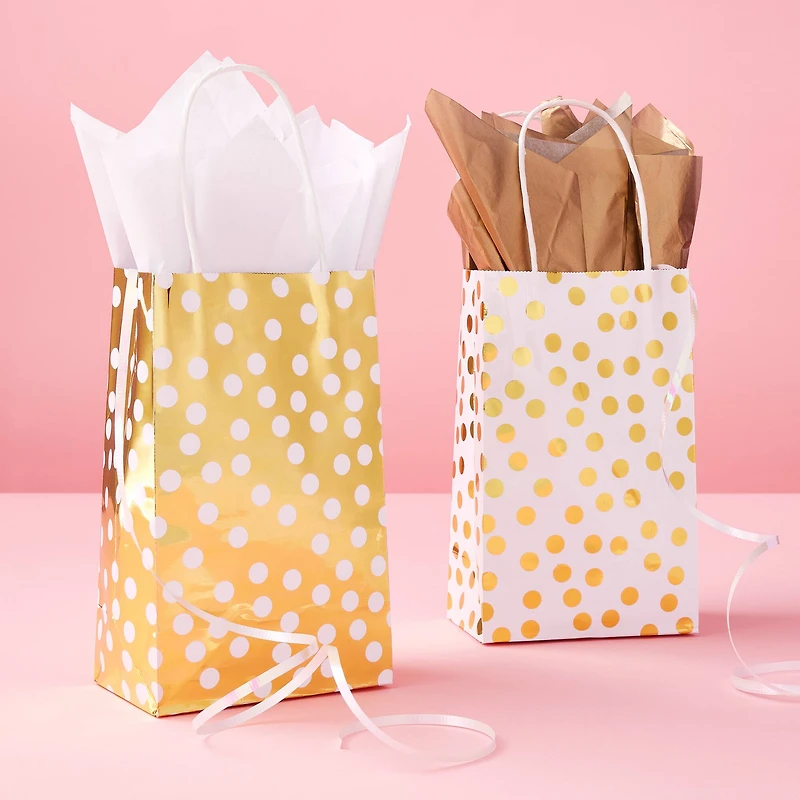 Small Gold & White Polka Dot Gift Bag Value Pack by Celebrate It™