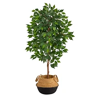 4ft. Ficus Artificial Tree in Boho Chic Handmade Cotton & Jute Woven Planter
