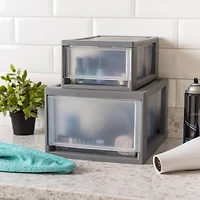 IRIS® 6qt. Gray Stackable Storage Bin with Clear Drawer