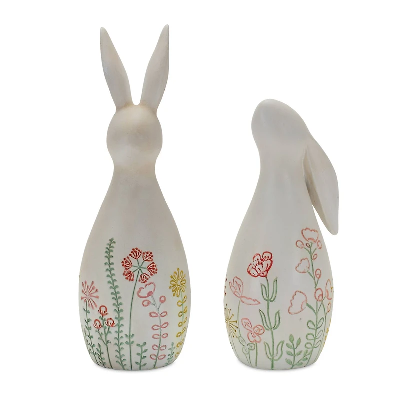 Floral Etched Rabbit Figurine Set