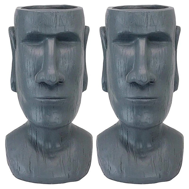 Design Toscano 18" Easter Island Massive Megalith Moai Head Planter Statue, 2ct.