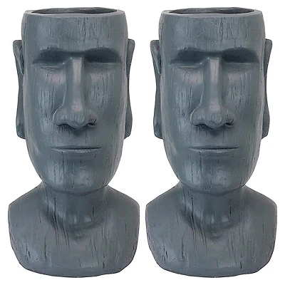 Design Toscano 18" Easter Island Massive Megalith Moai Head Planter Statue, 2ct.