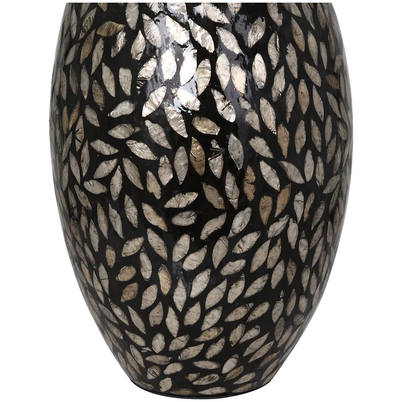 22" Black Mother of Pearl Handmade Mosaic Floral Inspired Vase