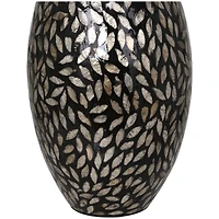 22" Black Mother of Pearl Handmade Mosaic Floral Inspired Vase