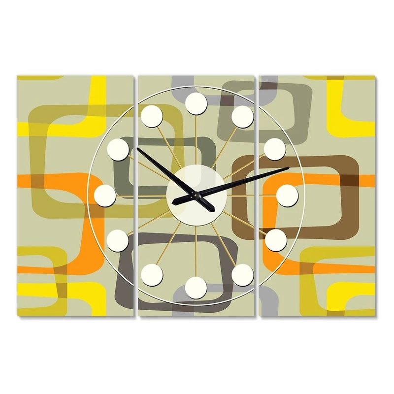 Designart Retro Square Design VII Oversized Mid-Century Modern Multipanel Wall Clock