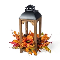 Glitzhome® 20" Fall Sunflower, Pinecone and Berry Wood Lantern Centerpiece