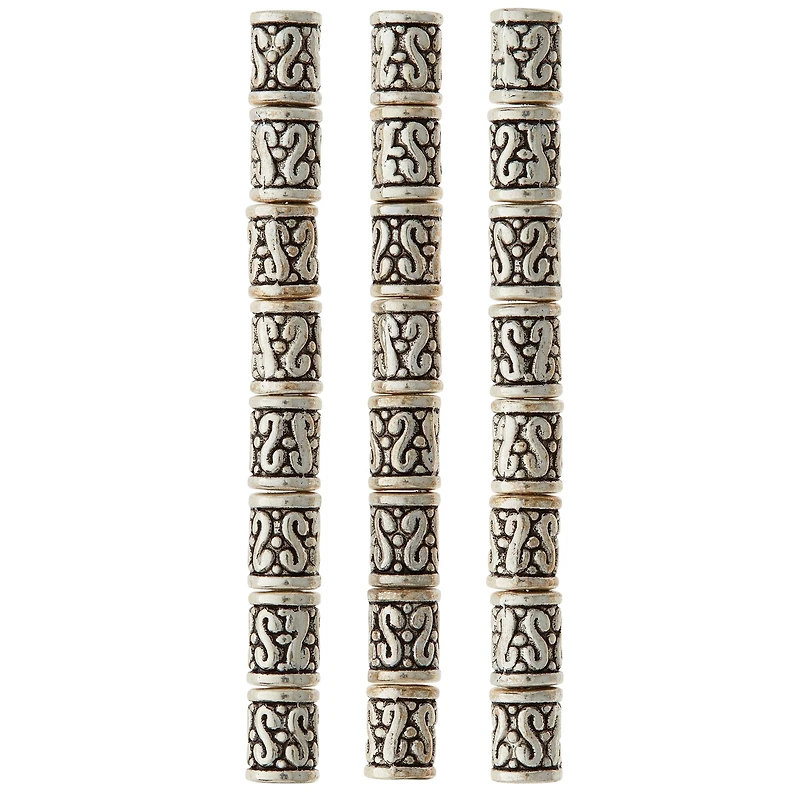 12 Pack:  Sterling Silver Plated Tube Beads, 9mm by Bead Landing™