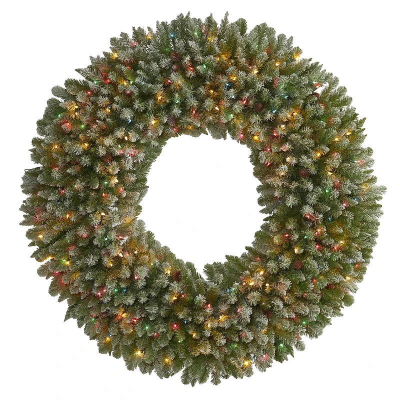 5ft. Pre-Lit Flocked Artificial Christmas Wreath