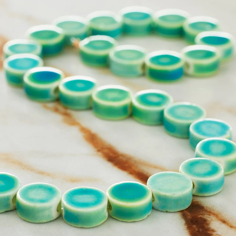12 Pack: Turquoise Ceramic Roundel Beads, 8mm by Bead Landing™