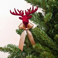 11.75" Red Flocked Reindeer & Gold Bow Pick by Ashland®