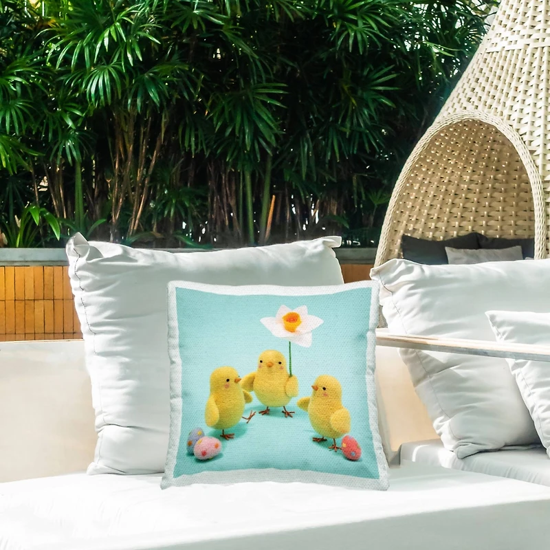 Stupell Industries Spring Chicks with Daffodil Outdoor Printed Pillow