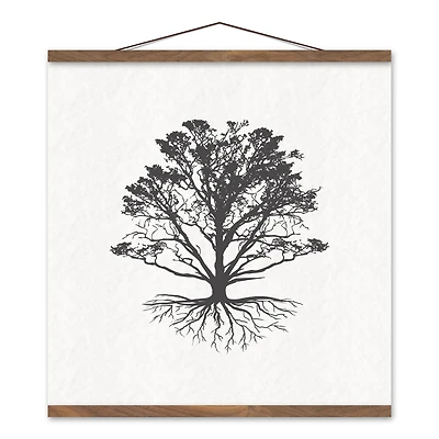 Silhouette Tree Roots Teak Hanging Canvas