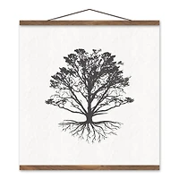 Silhouette Tree Roots Teak Hanging Canvas