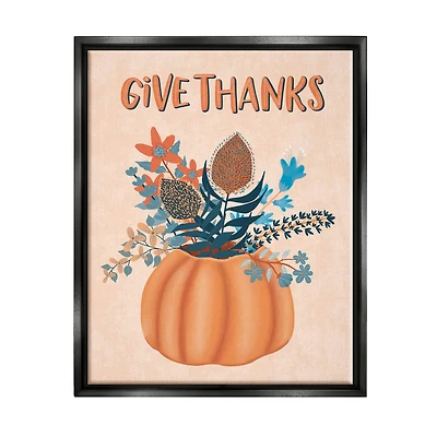 Stupell Industries Give Thanks Fall Botanical Blooms Framed Floater Canvas Wall Art