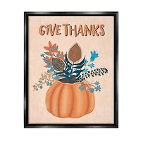 Stupell Industries Give Thanks Fall Botanical Blooms Framed Floater Canvas Wall Art