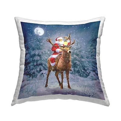 Stupell Industries Santa Reindeer Snowy Winter Night Throw Pillow