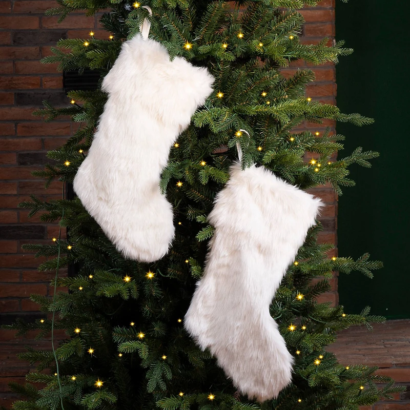 Glitzhome® 21" White Plush Stocking, Set Of 2