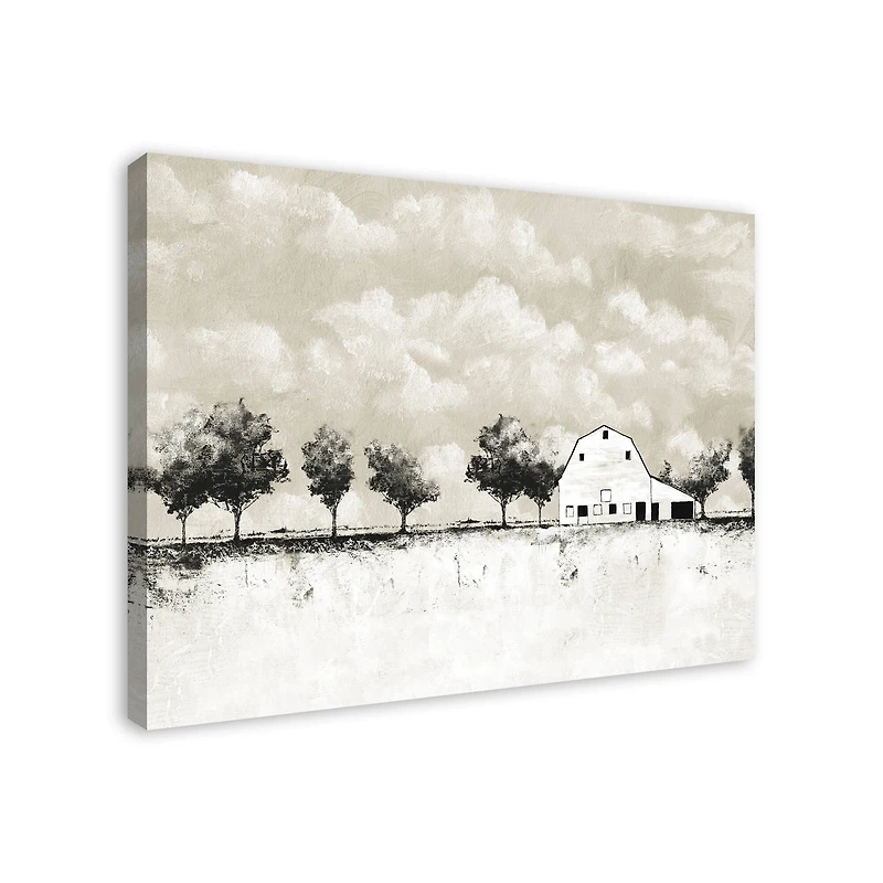 BW Barn Landscape 40" x 30" Canvas Wall Art