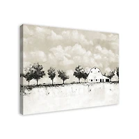 BW Barn Landscape 40" x 30" Canvas Wall Art
