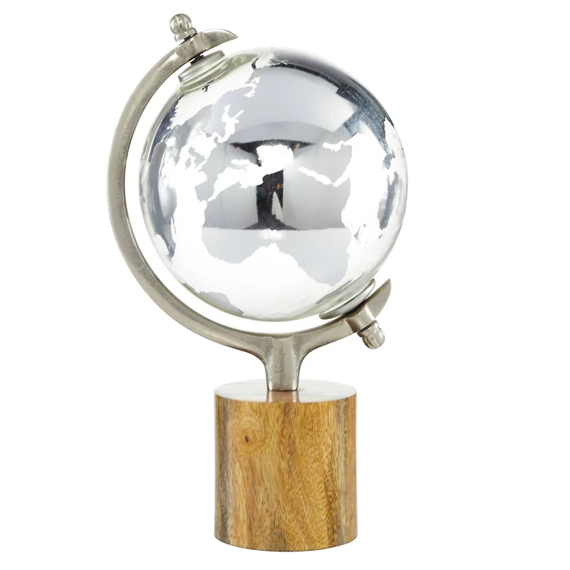 15" Silver Wood Globe