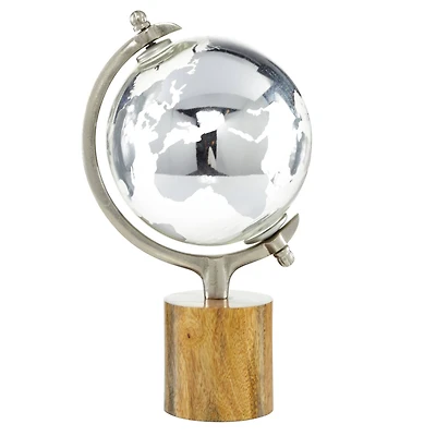 15" Silver Wood Globe