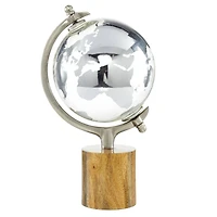 15" Silver Wood Globe